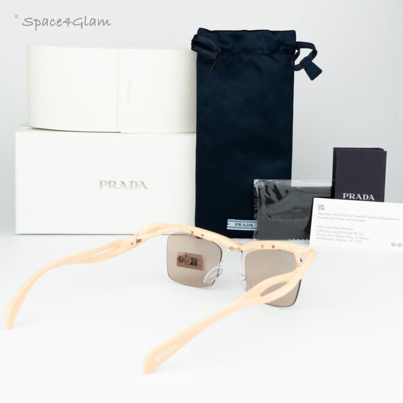 BRAND NEW Prada PRA15S 18Q4I2 Peach Brown Rectangle Unisex Sunglasses 0PR A15S - Picture 5 of 8